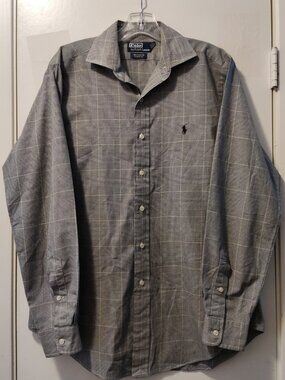 Polo Ralph Lauren Men's Gray Houndstooth Classic Fit Dress Shirt Size M